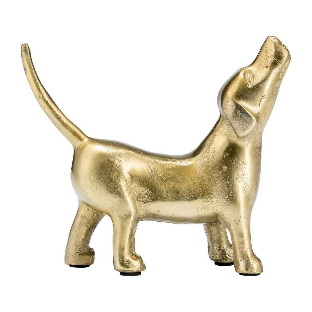 Decorative Figurine - Gold Metal Modern Howling Dog, 7 in.