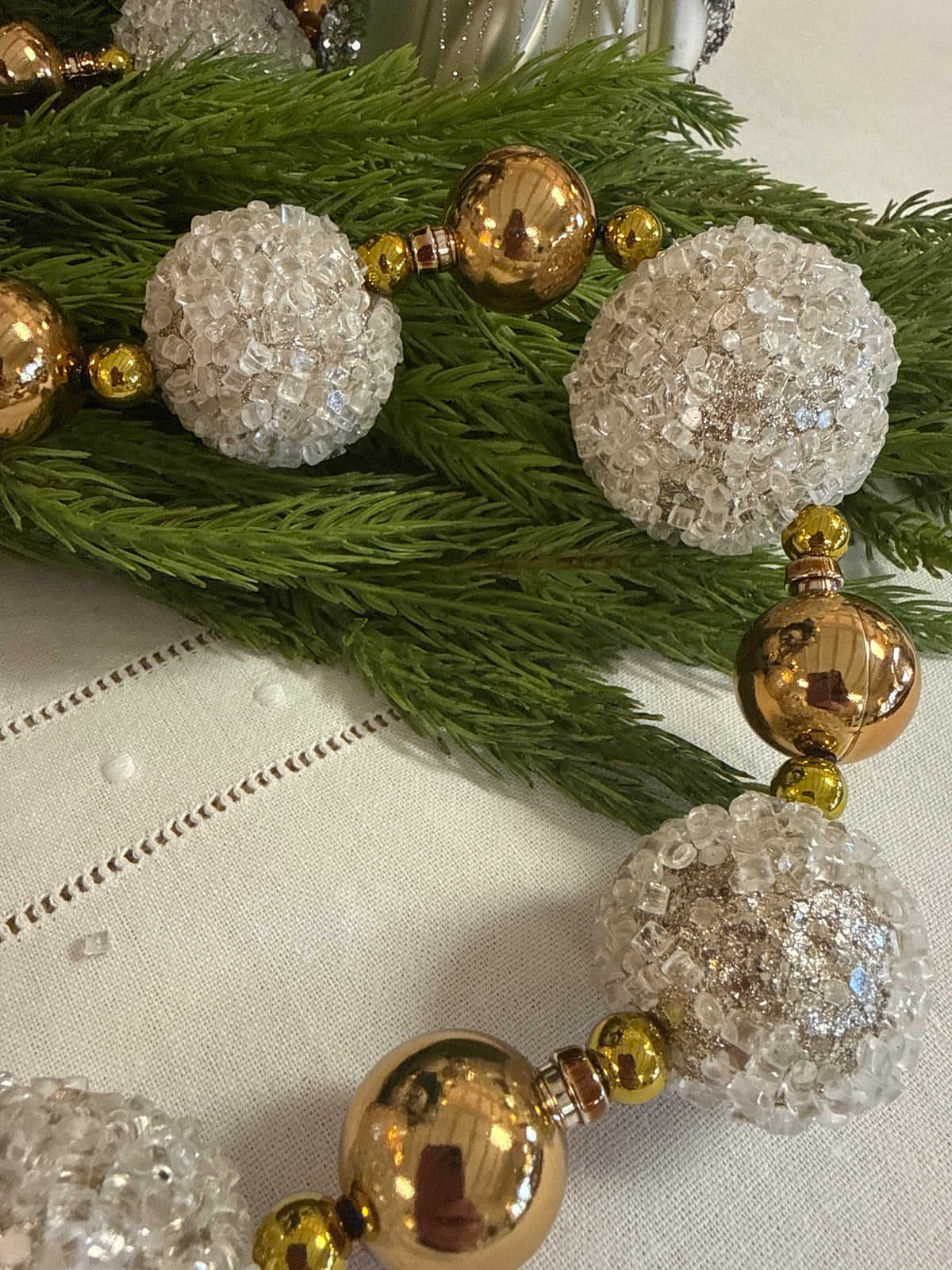Gold and Copper Iced Bead Ball Garland 70 Inch