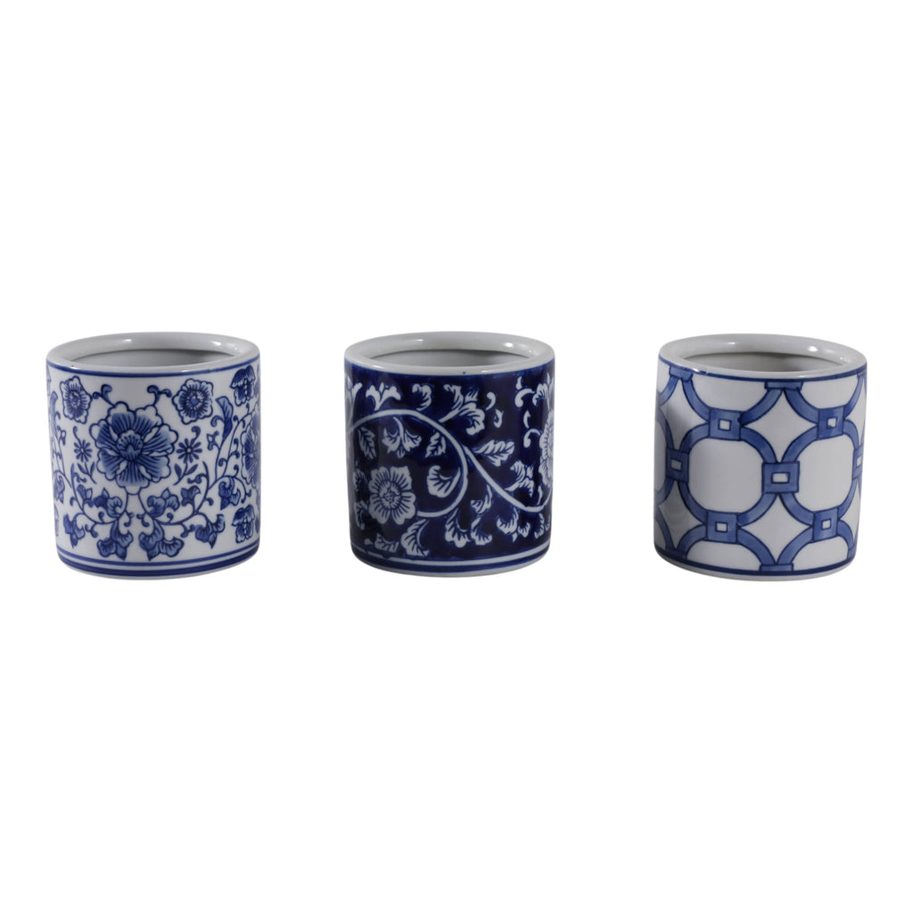 Pencil Cup Blue and White Ceramic Chinoiserie, 4 in.