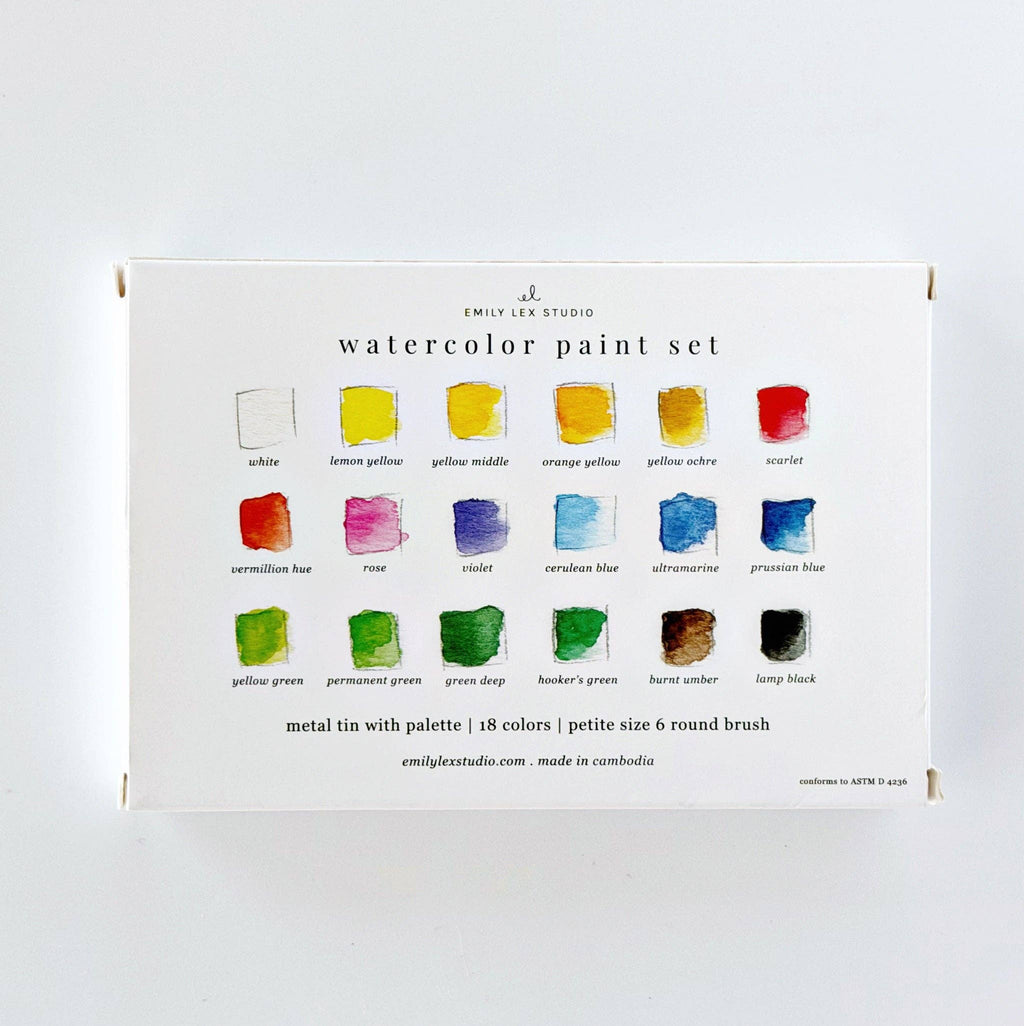 Emily Lex Watercolor Paint Set 18 Colors with Brush