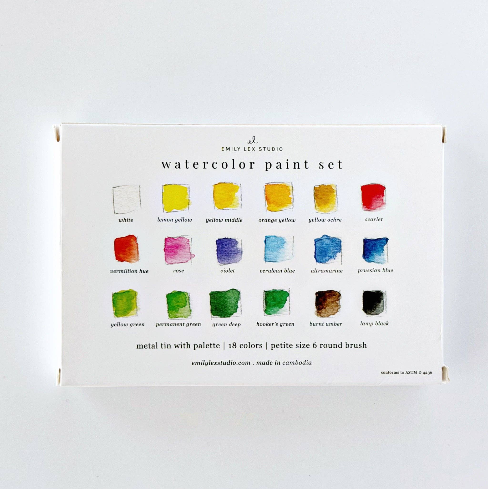 Emily Lex Watercolor Paint Set 18 Colors with Brush