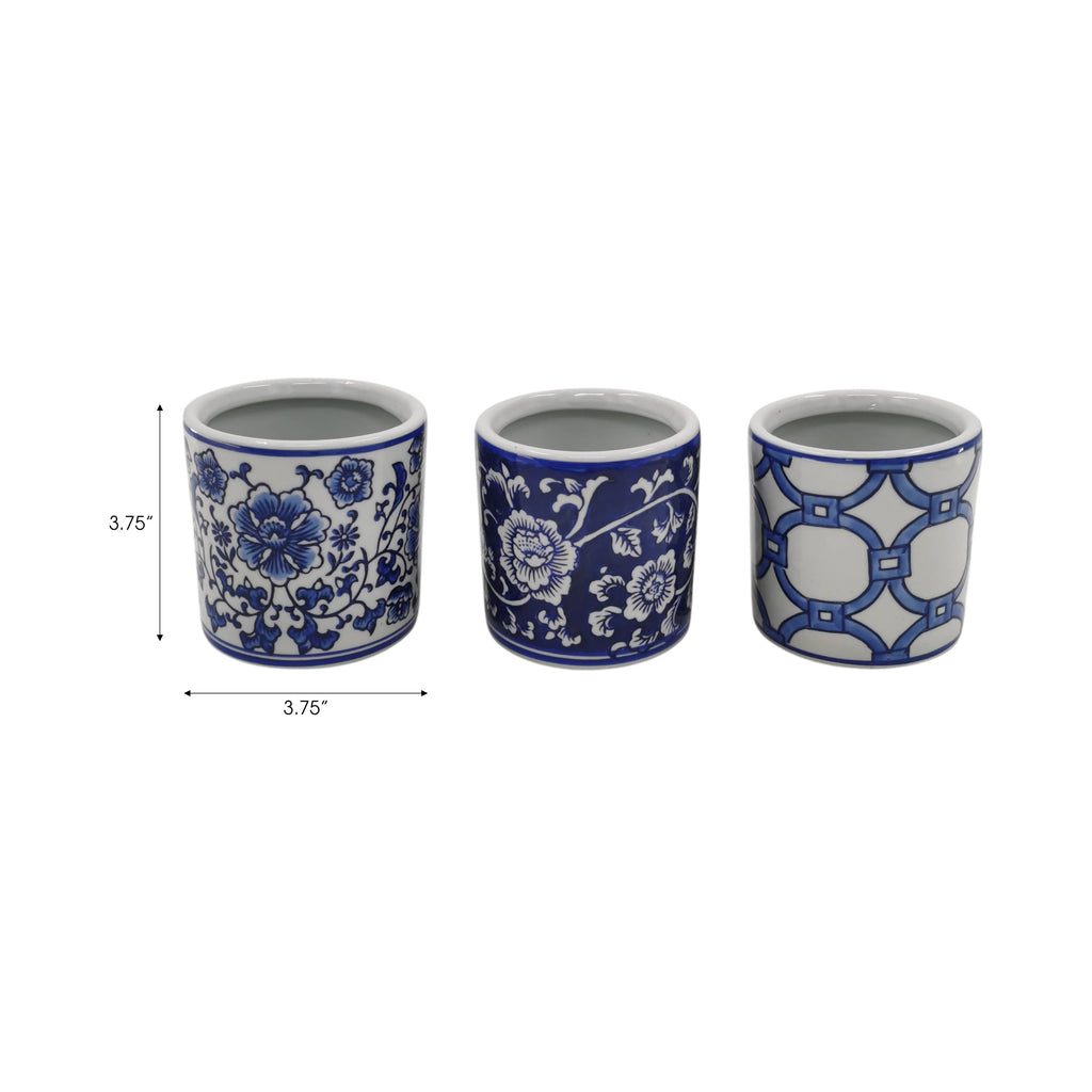 Pencil Cup Blue and White Ceramic Chinoiserie, 4 in.