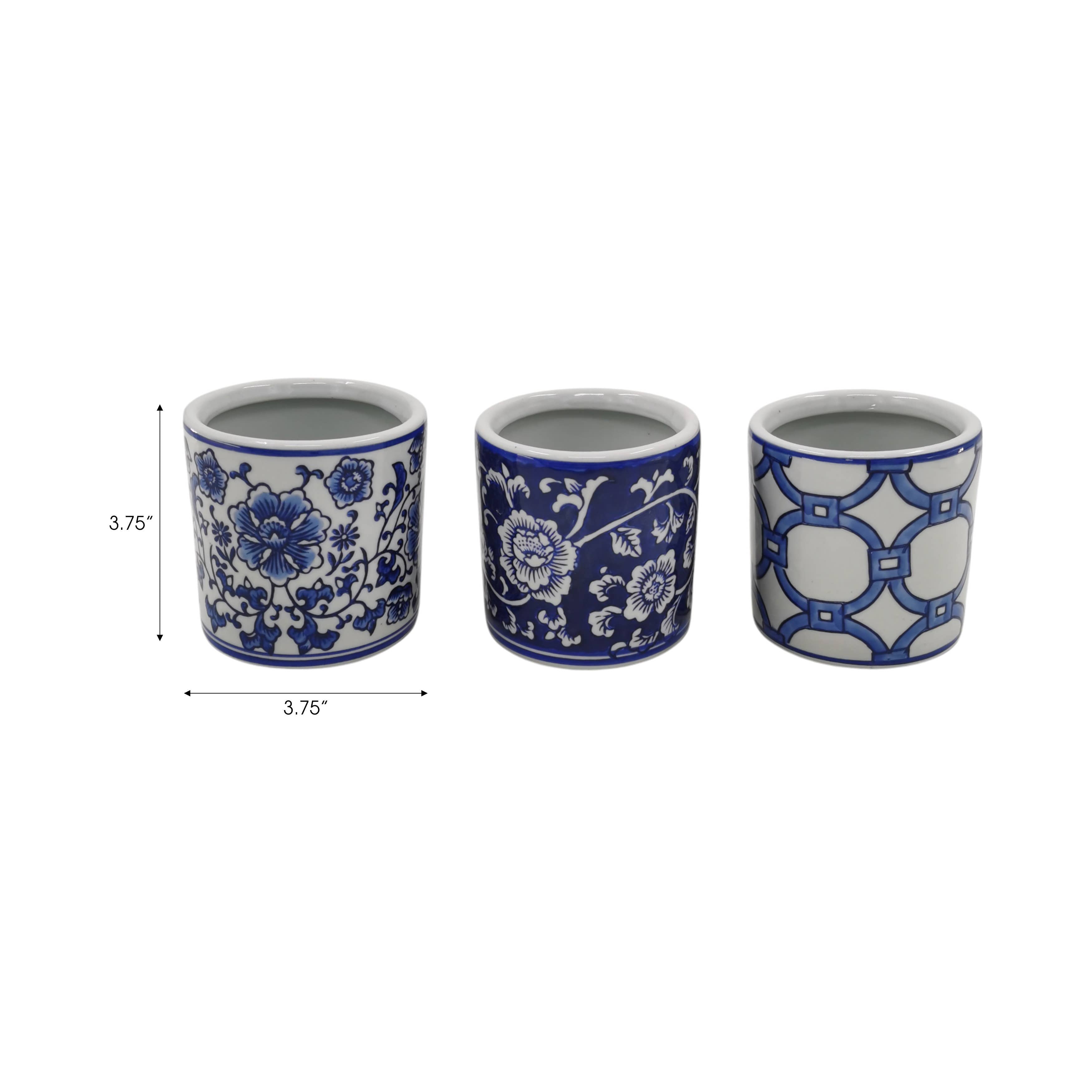 Pencil Cup Blue and White Ceramic Chinoiserie, 4 in.