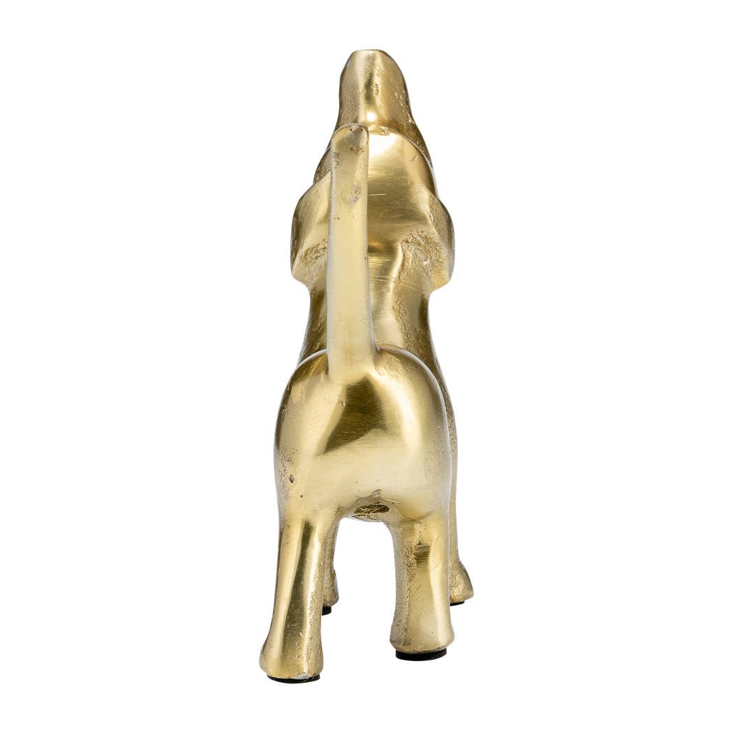 Decorative Figurine - Gold Metal Modern Howling Dog, 7 in.