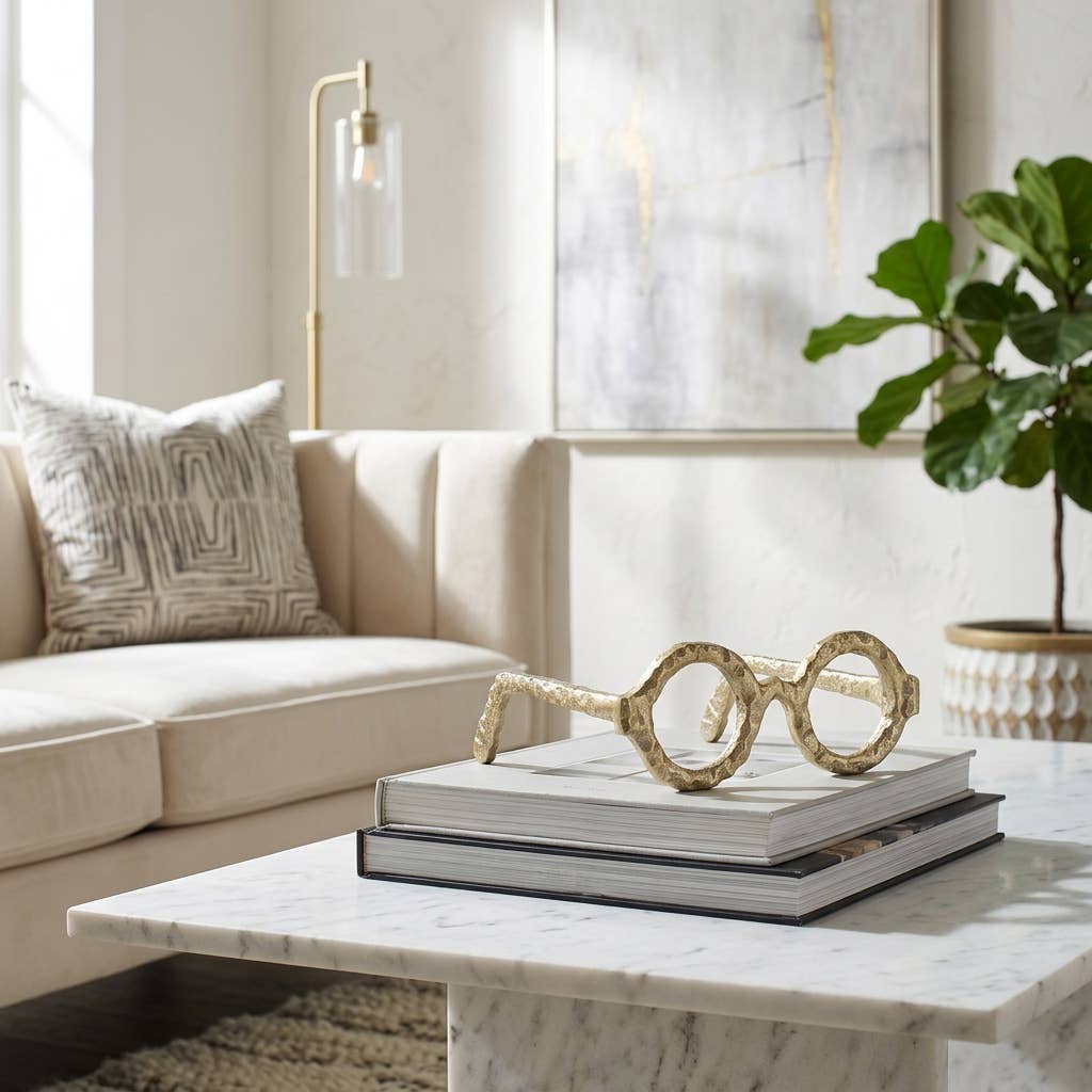 Gold Metal Abstract Round Glasses Sculpture