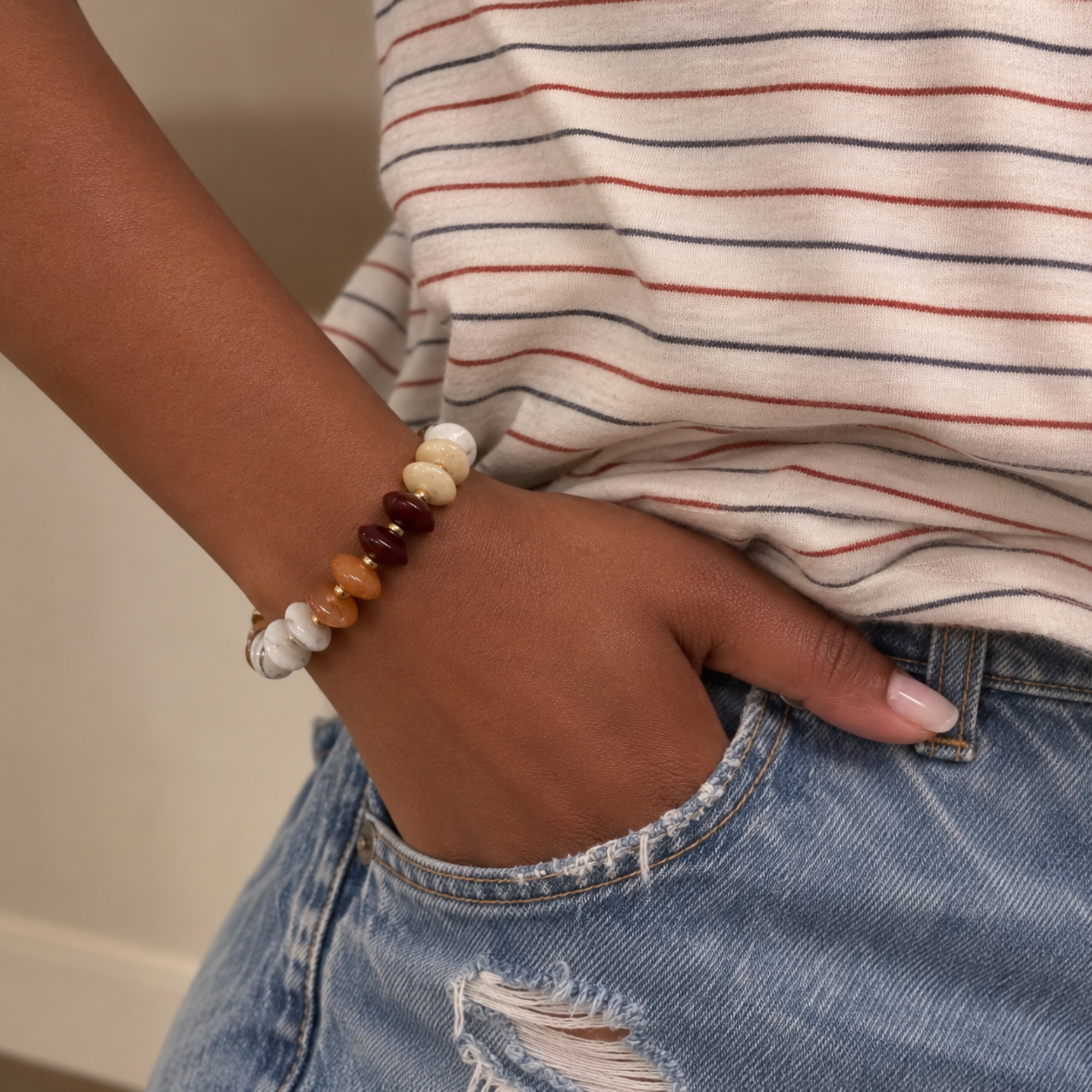 Pebble Stretch Bracelet, Acrylic & Stainless Steel Beads