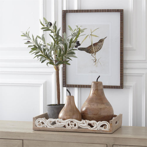 Carved Wood Pears w/Black Metal Stems