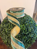 Green Velvet Jeweled Trim Double Fused Gold Dupion Backing 1.5" wide - 5 yards