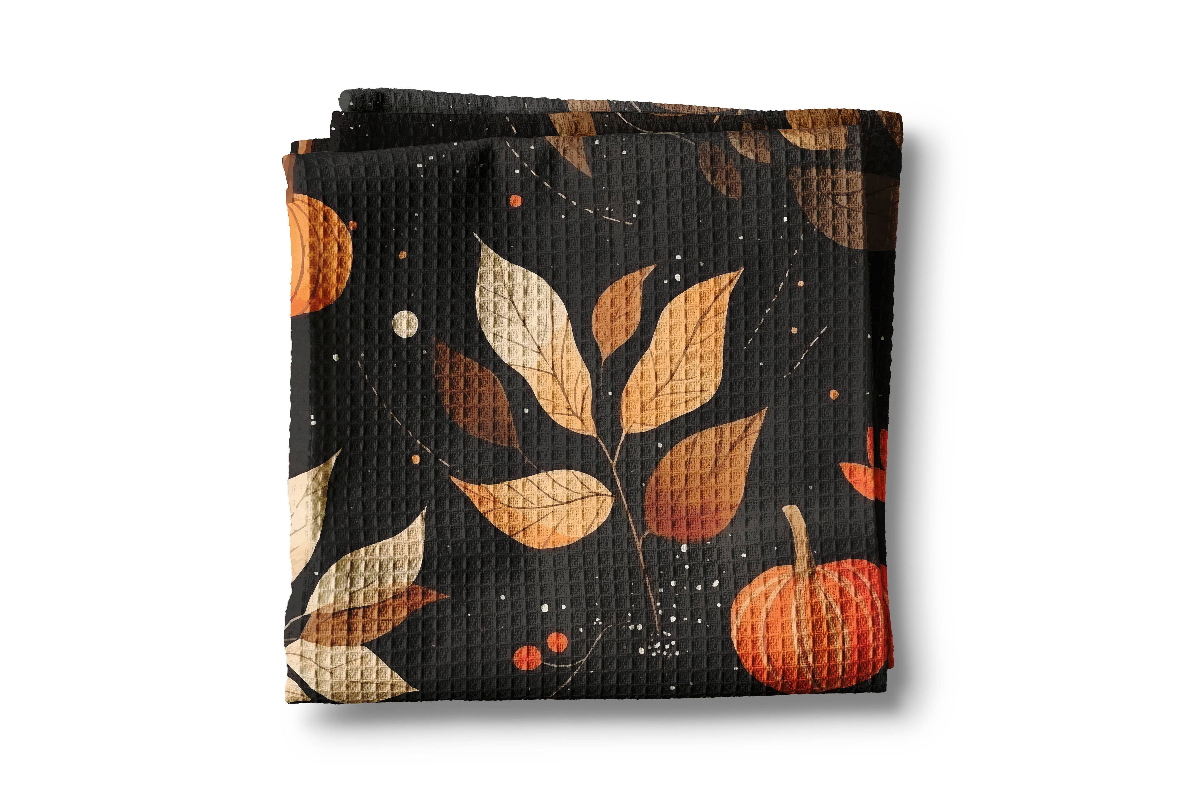 Black Fall Autumn Leaves Foliage Picking Farm Kitchen Towel Waffle