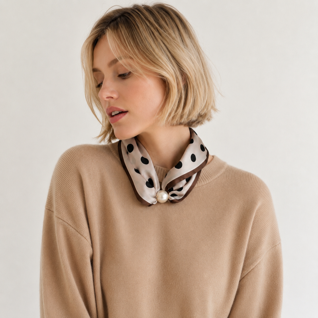 Satin Twilly Scarf Necklace with Jeweled Magnetic Clasp