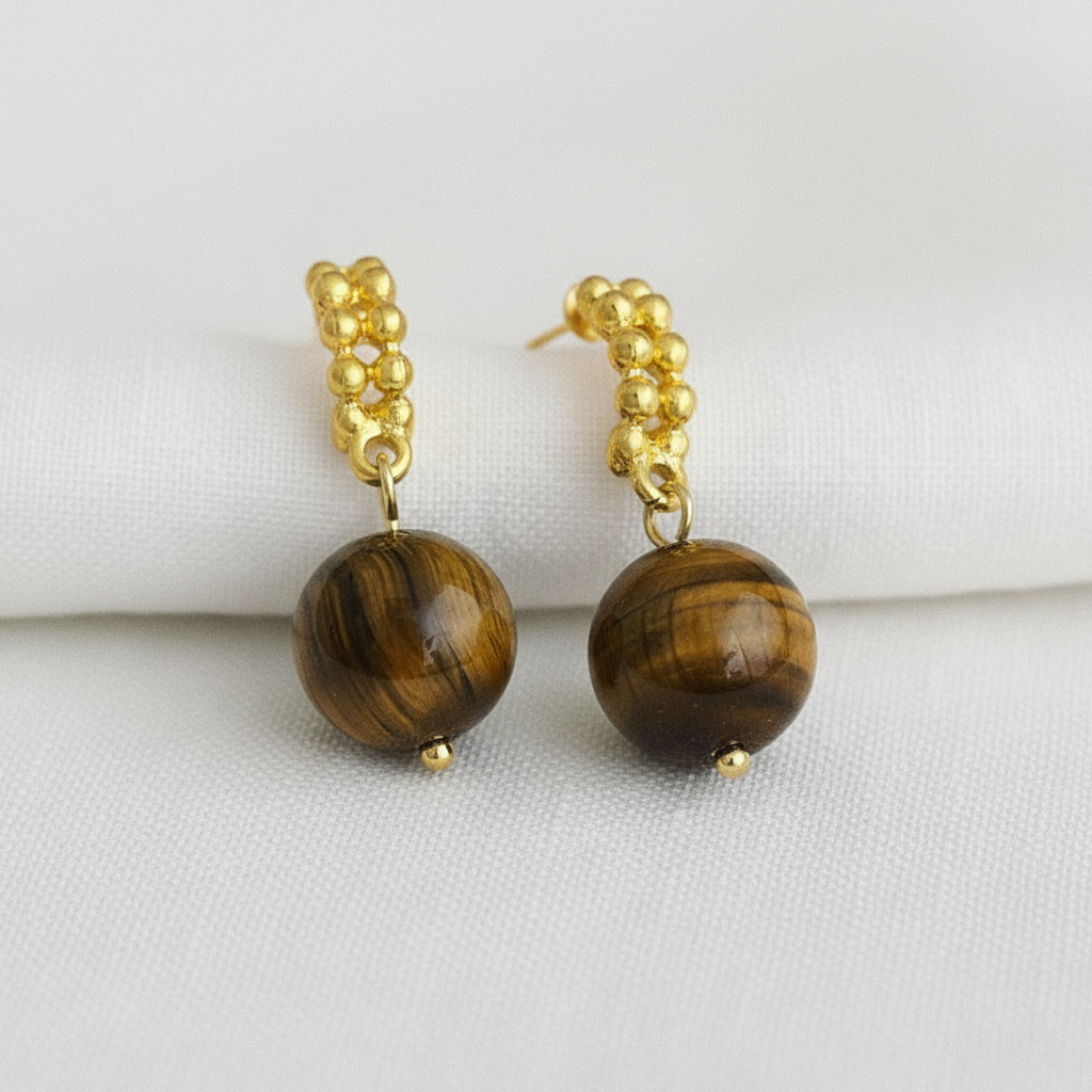 Geometric Tiger's Eye C-Hoop Earrings