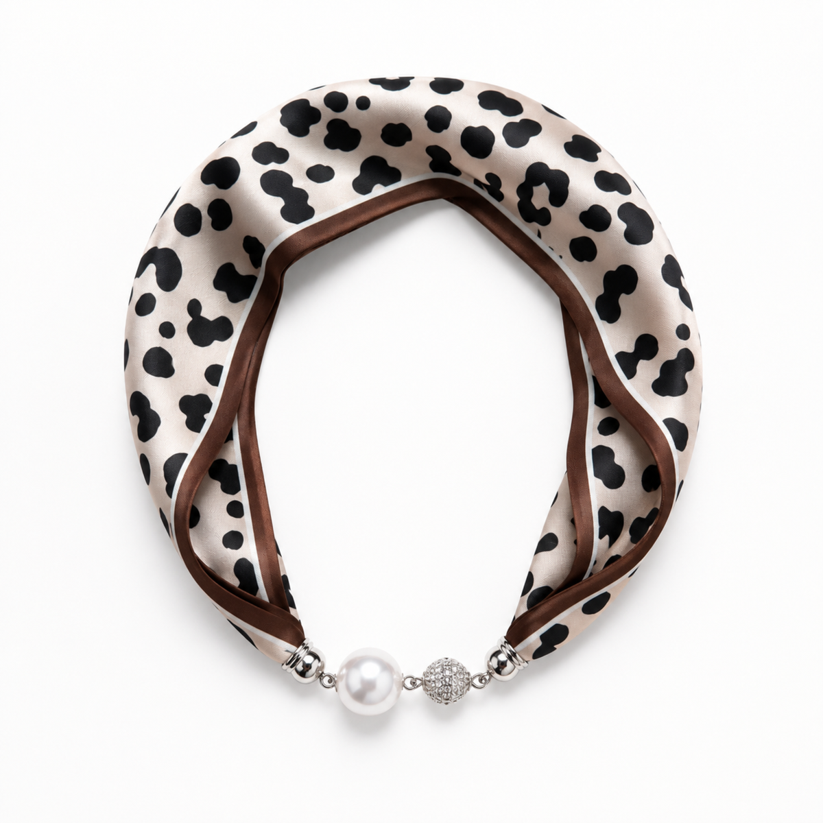 Satin Twilly Scarf Necklace with Jeweled Magnetic Clasp