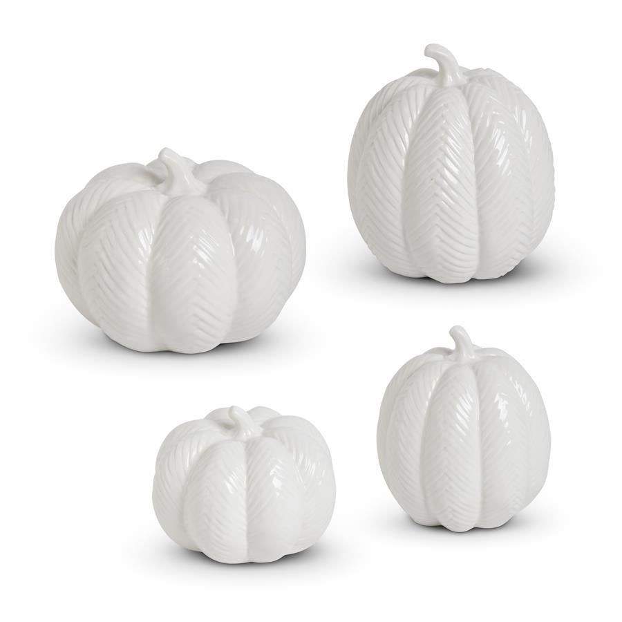 White Ceramic Chevron Embossed Pumpkin