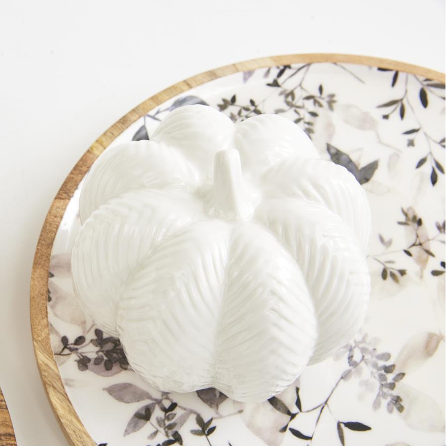 White Ceramic Chevron Embossed Pumpkin