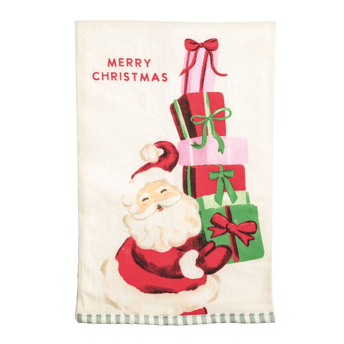 Merry Christmas Santa With Presents Whimsy Christmas Towel