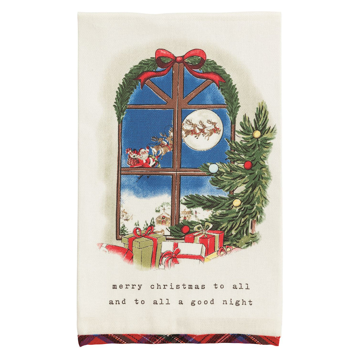 Window Scene Christmas Tartan Hem Towel