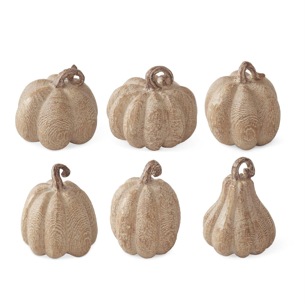 Tan Resin Faux Woodgrain Filler Pumpkins Asst