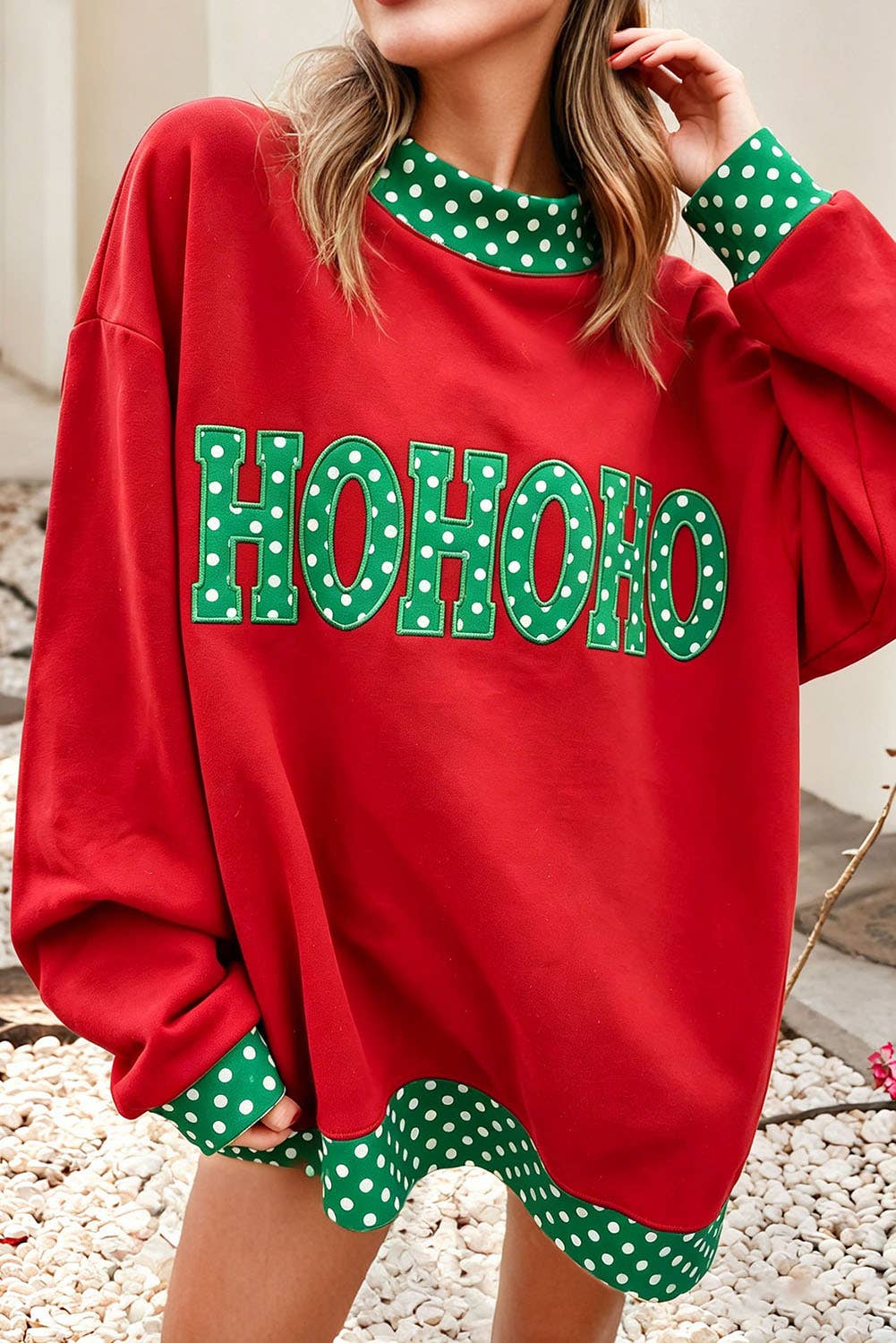 HOHOHO Polka Dot Mock Neck Sweatshirt