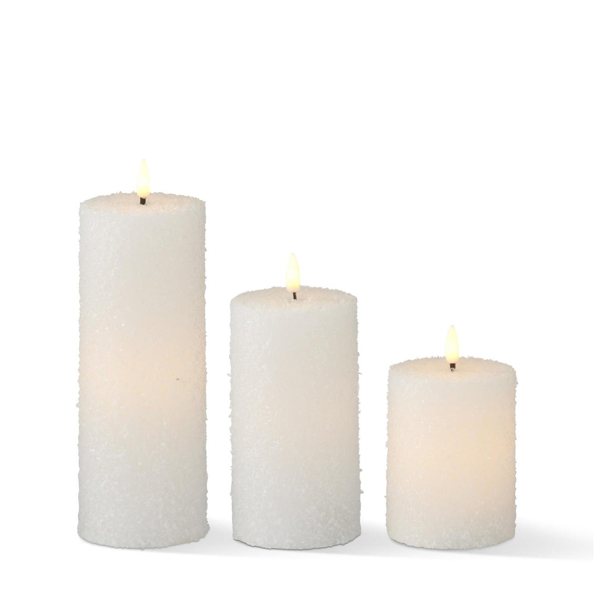 White Snowy LED Pillar Candle w/Timer 5 Inch