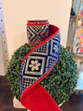 Sequin Embroidered Blue Velvet Red Dupion Fused Piping 4" wide - 5 yards