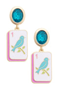 Bird Bam Rhinestone Drop Earrings in Aqua