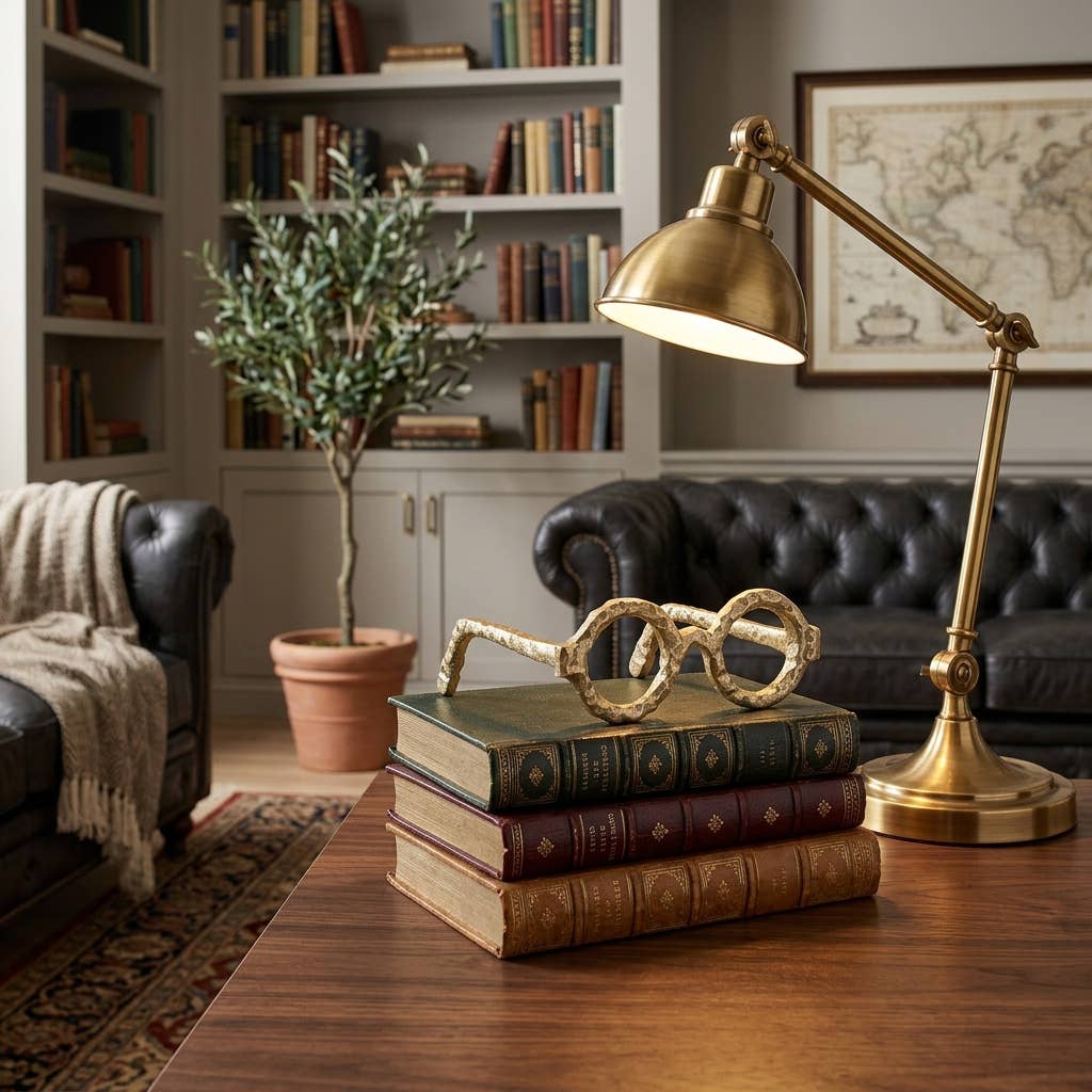 Gold Metal Abstract Round Glasses Sculpture