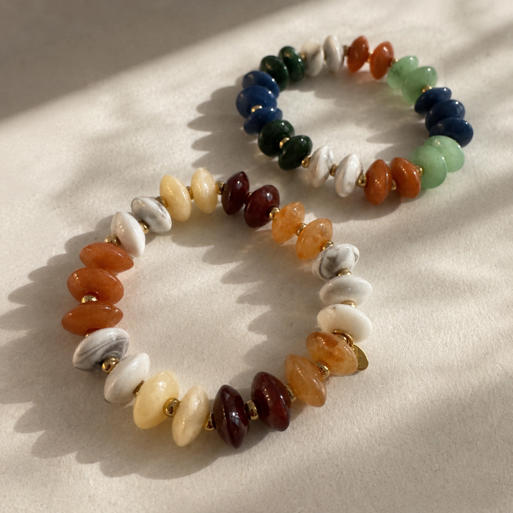 Pebble Stretch Bracelet, Acrylic & Stainless Steel Beads