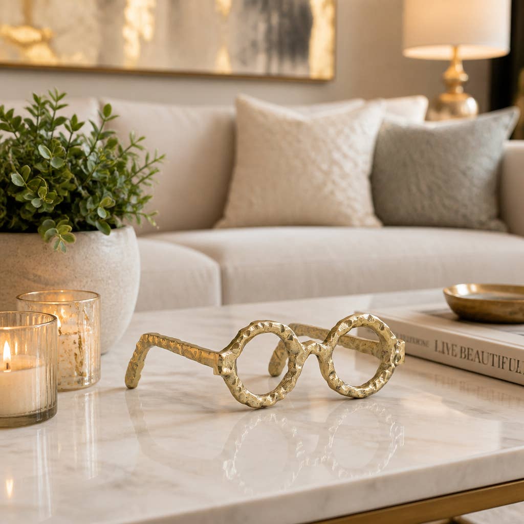Gold Metal Abstract Round Glasses Sculpture