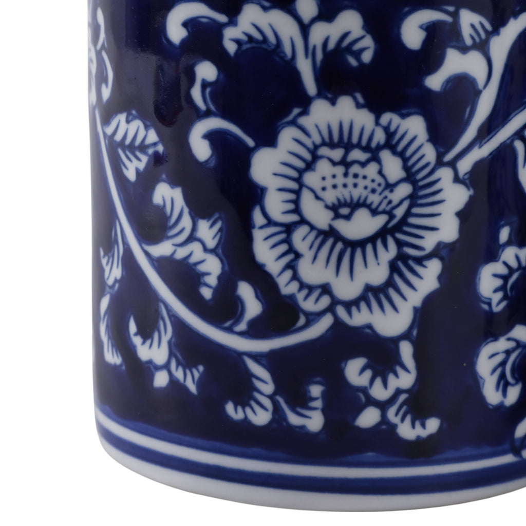 Pencil Cup Blue and White Ceramic Chinoiserie, 4 in.