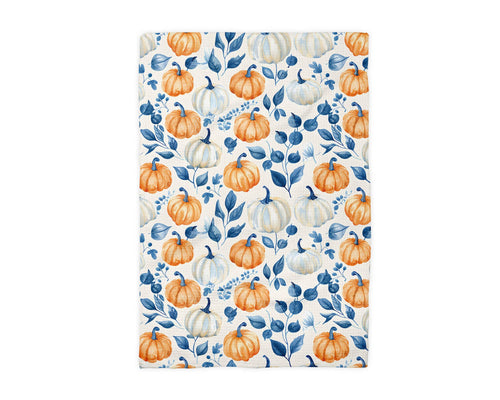Blue Pumpkin Chinoiserie Fall Coastal Kitchen Towel Waffle