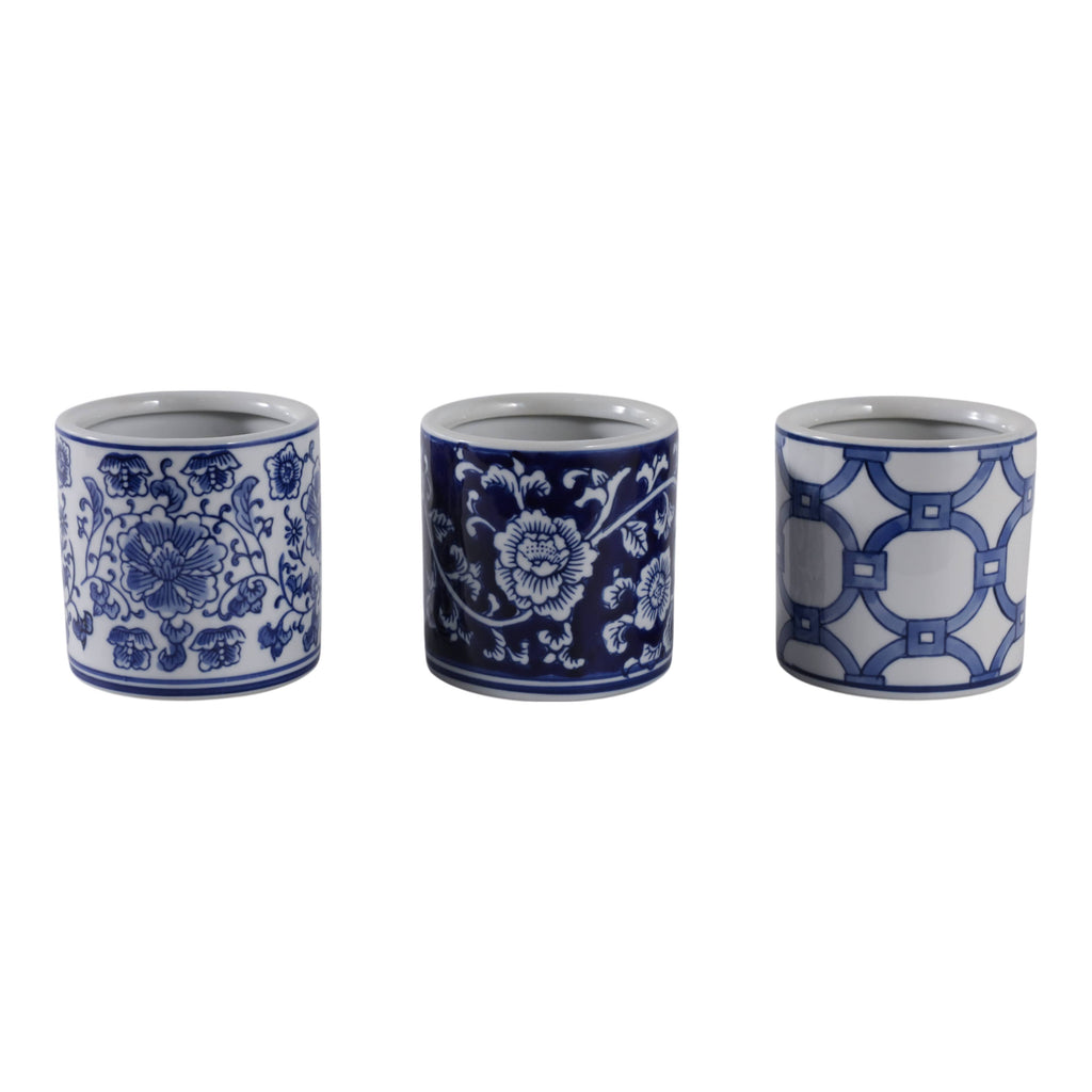 Pencil Cup Blue and White Ceramic Chinoiserie, 4 in.