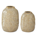 Cream Floral Embossed Ceramic Vase