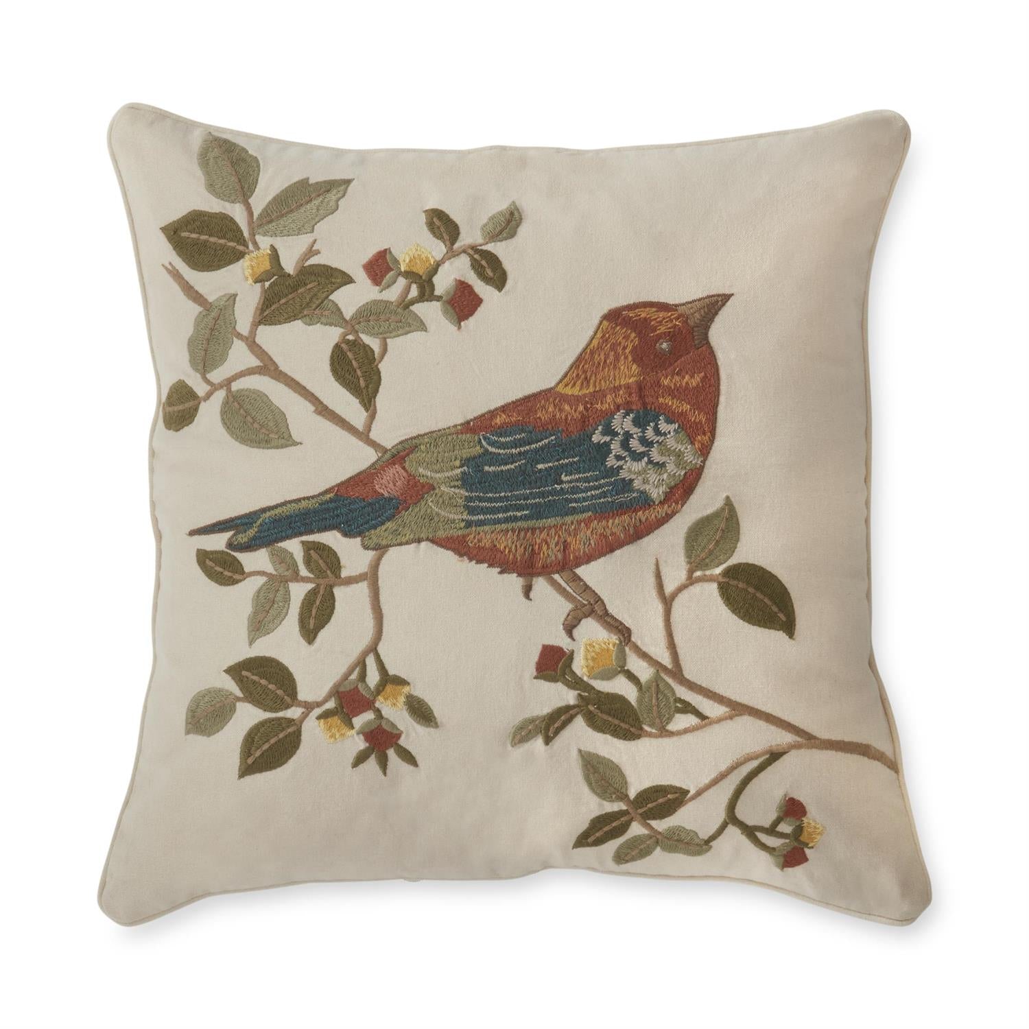 Rust and Blue Bird Emb Pillow 18"