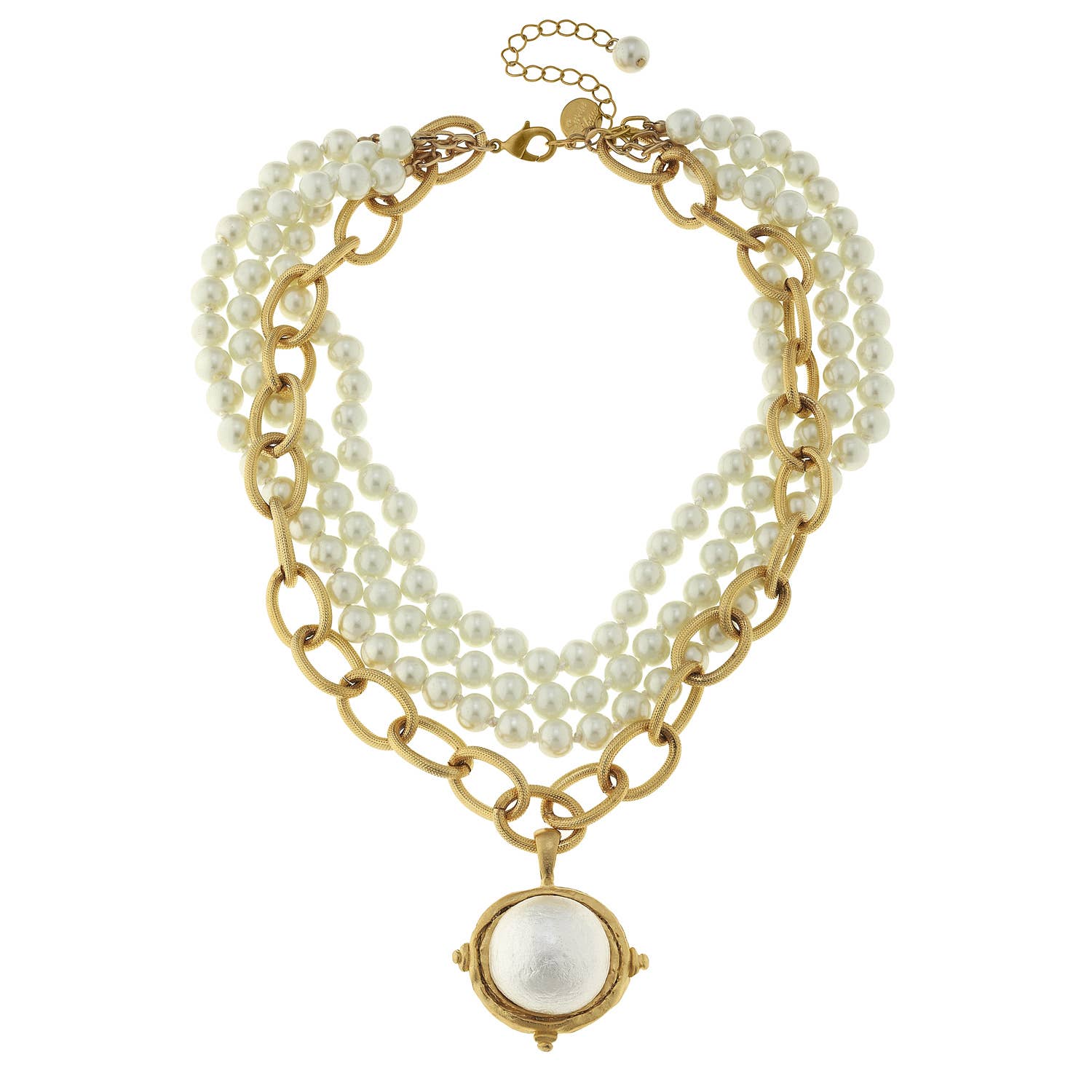 Susan Shaw Multi Strand Gold Cotton Pearl Necklace