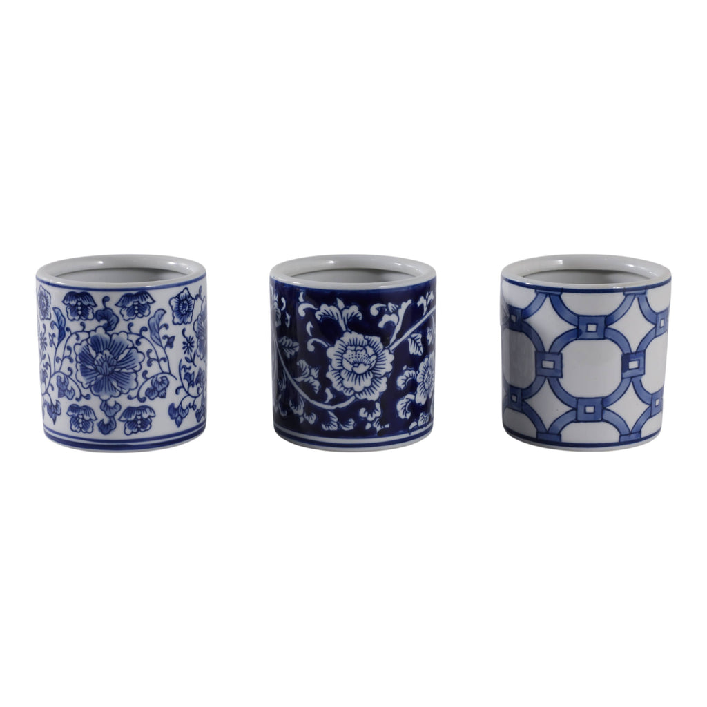 Pencil Cup Blue and White Ceramic Chinoiserie, 4 in.