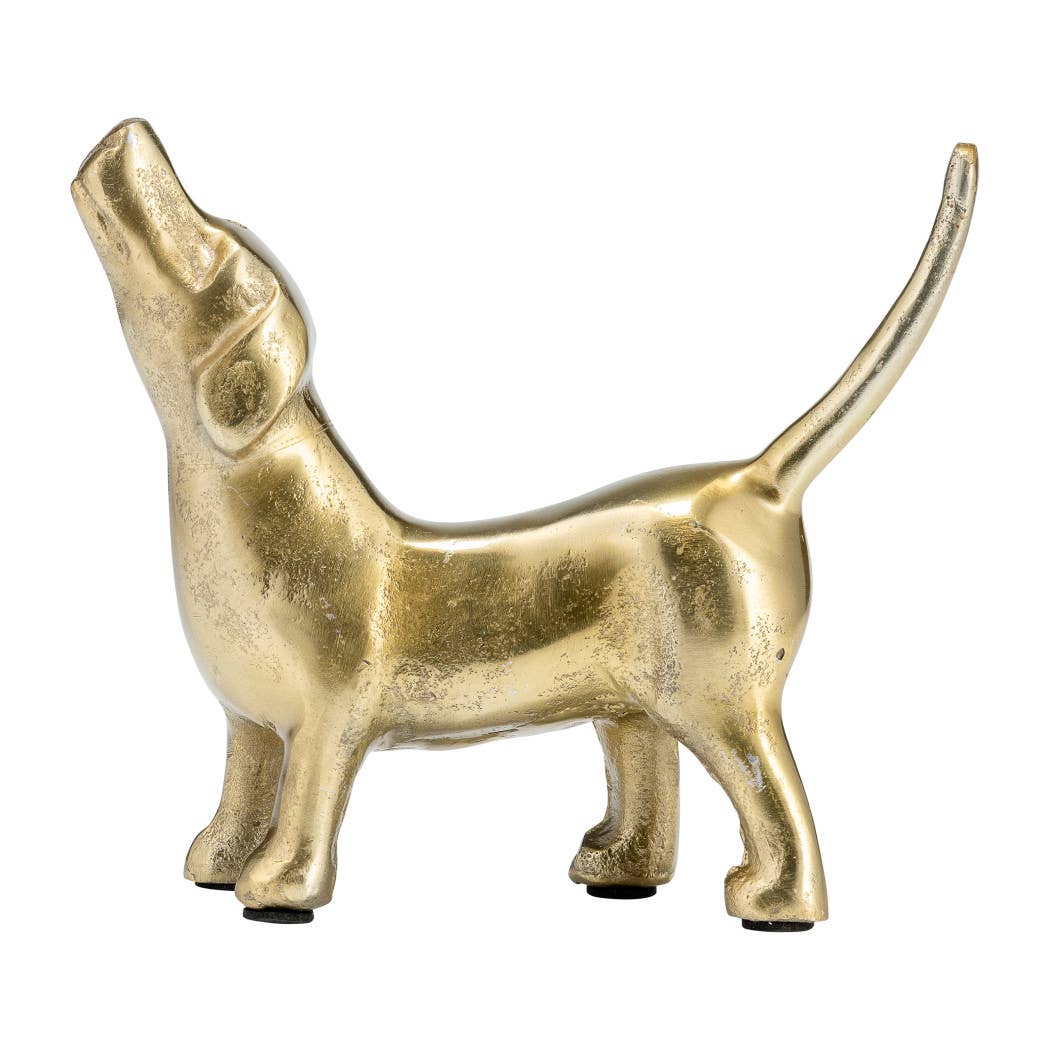 Decorative Figurine - Gold Metal Modern Howling Dog, 7 in.
