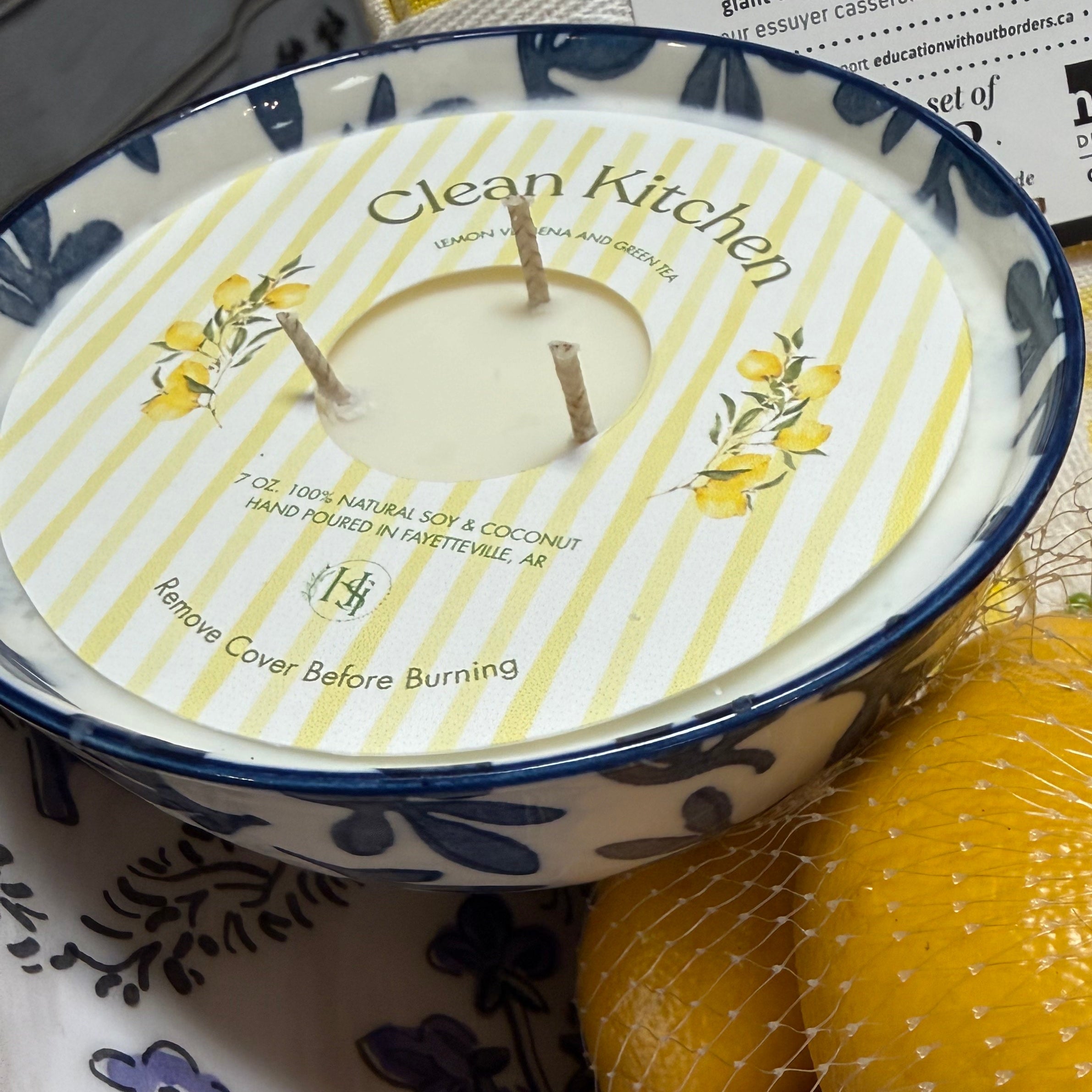 Blue Willow Ceramic Candle Bowl | Clean Kitchen | Lemon Verbena & Green Tea Soy Candle