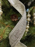 Jeweled Trim Metallic Dupion Silver 1.5" - 10 yards