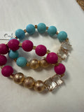 Stretch bracelet, Wood and gold with rhinestone