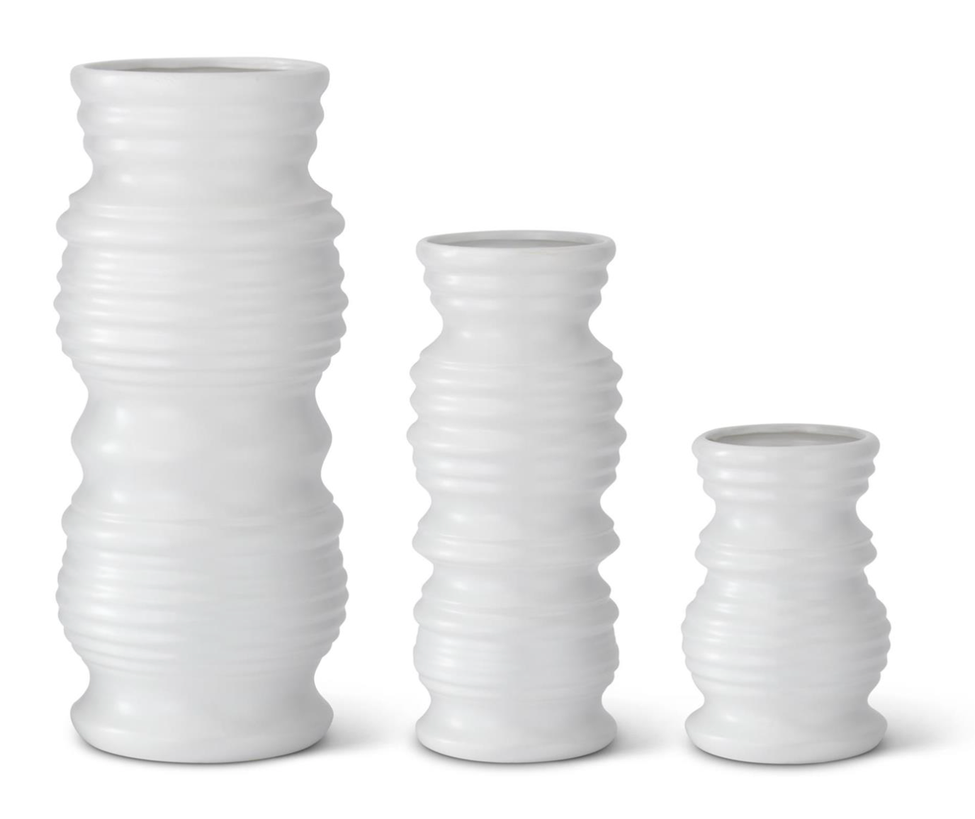 Matte White Stoneware Ribbed Vase