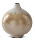 Cream & Gold Enameled Metal Vase 9.75 Inch