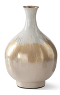 Cream & Gold Enameled Metal Vase 14.75 Inch
