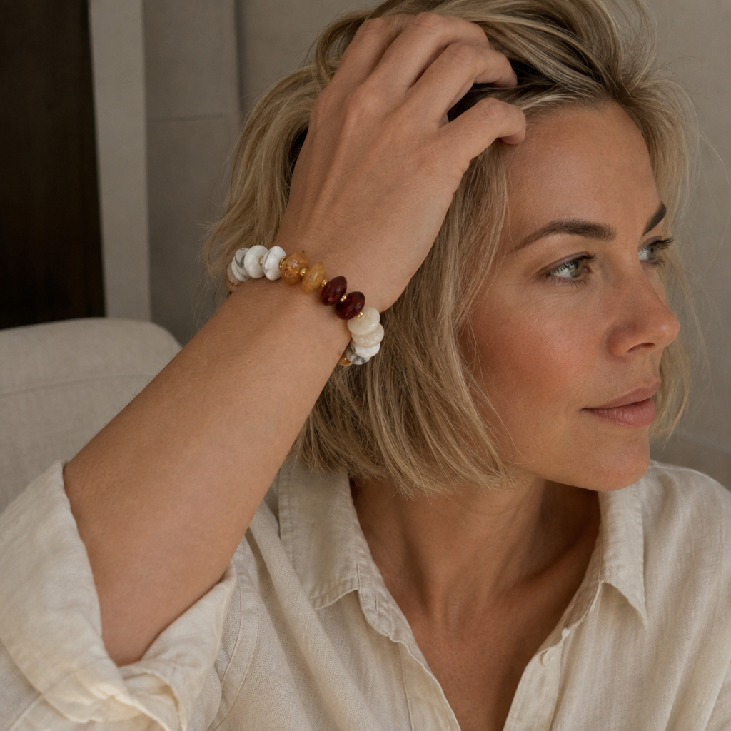 Pebble Stretch Bracelet, Acrylic & Stainless Steel Beads