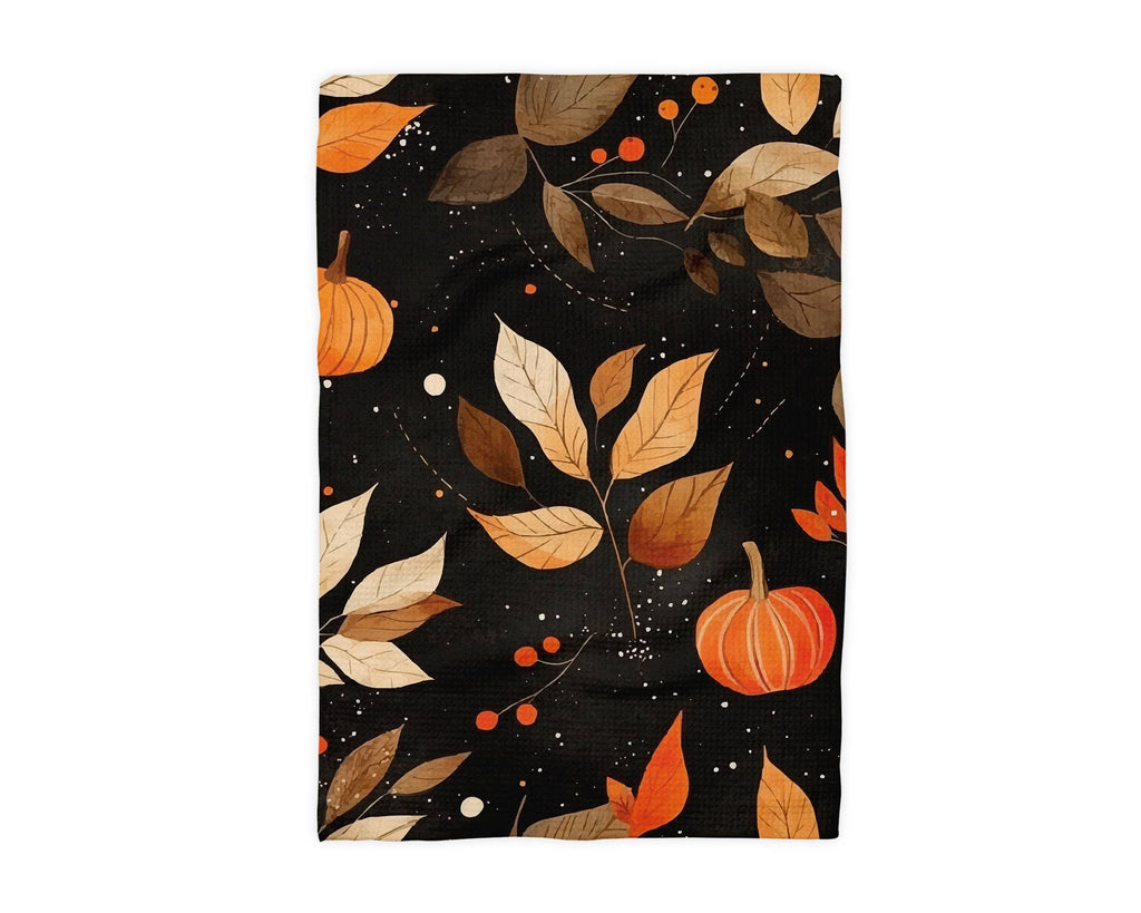 Black Fall Autumn Leaves Foliage Picking Farm Kitchen Towel Waffle