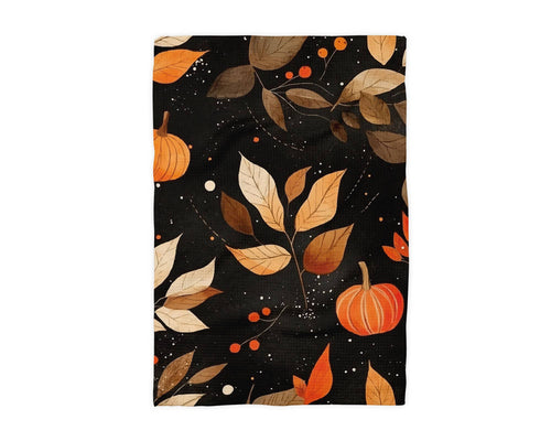 Black Fall Autumn Leaves Foliage Picking Farm Kitchen Towel Waffle