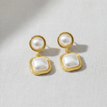 Vintage Geometric Frame Pearl Stud Earrings