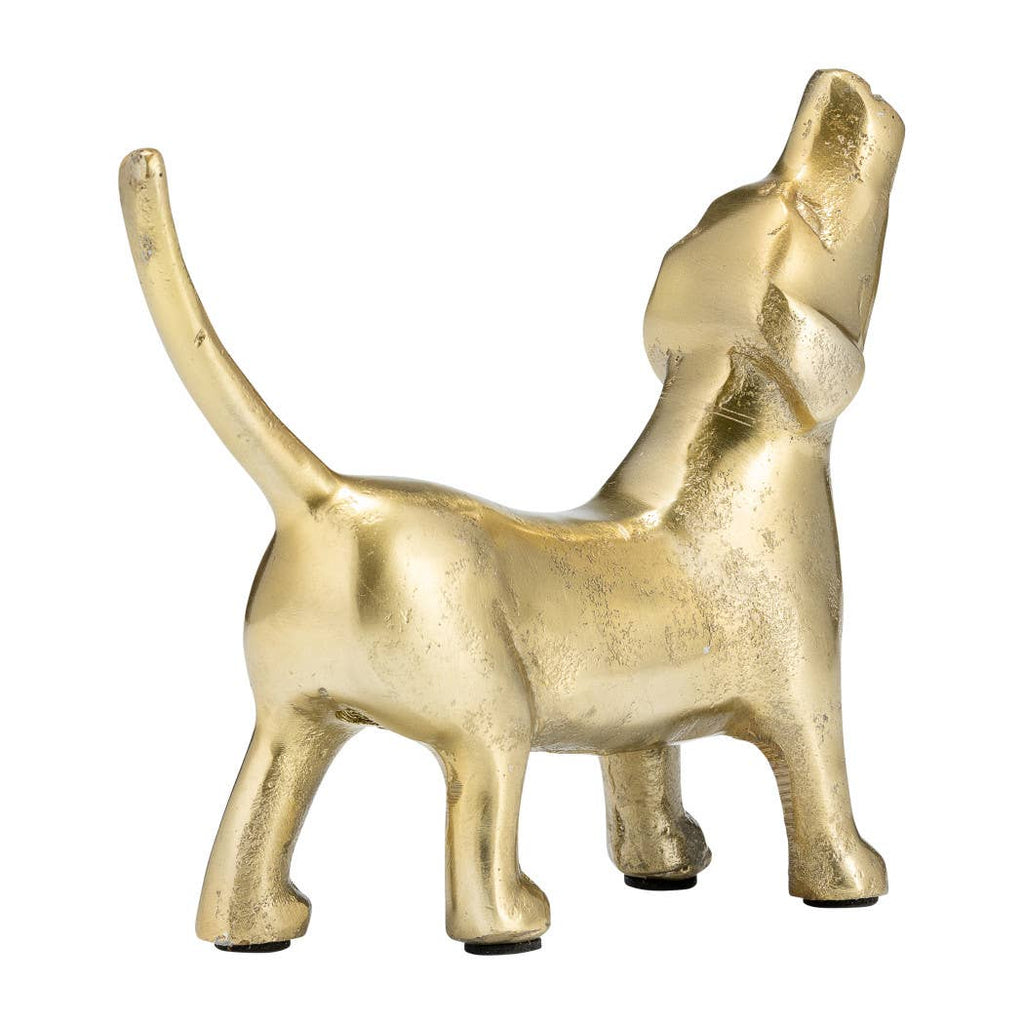 Decorative Figurine - Gold Metal Modern Howling Dog, 7 in.