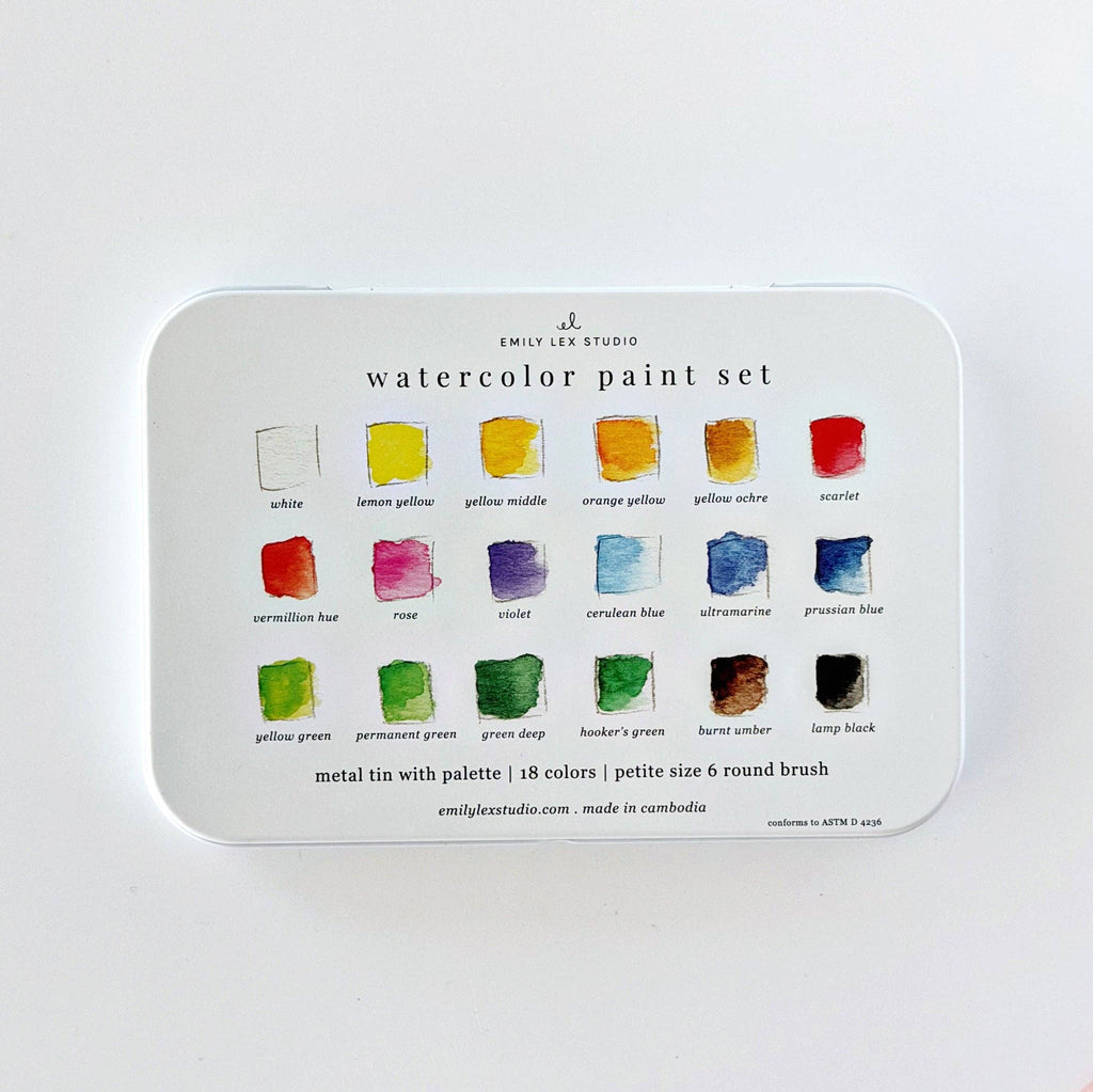 Emily Lex Watercolor Paint Set 18 Colors with Brush