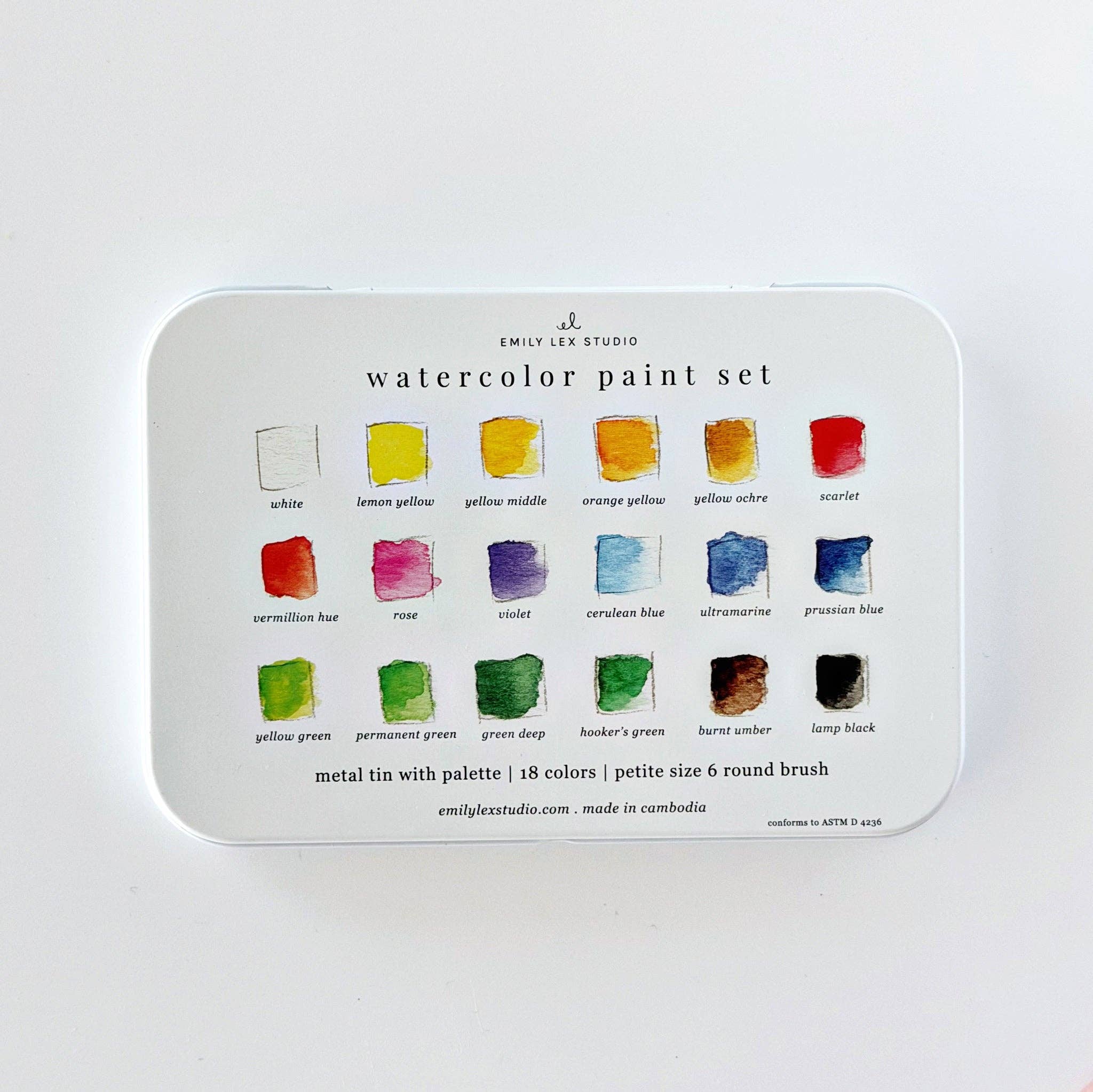 Emily Lex Watercolor Paint Set 18 Colors with Brush