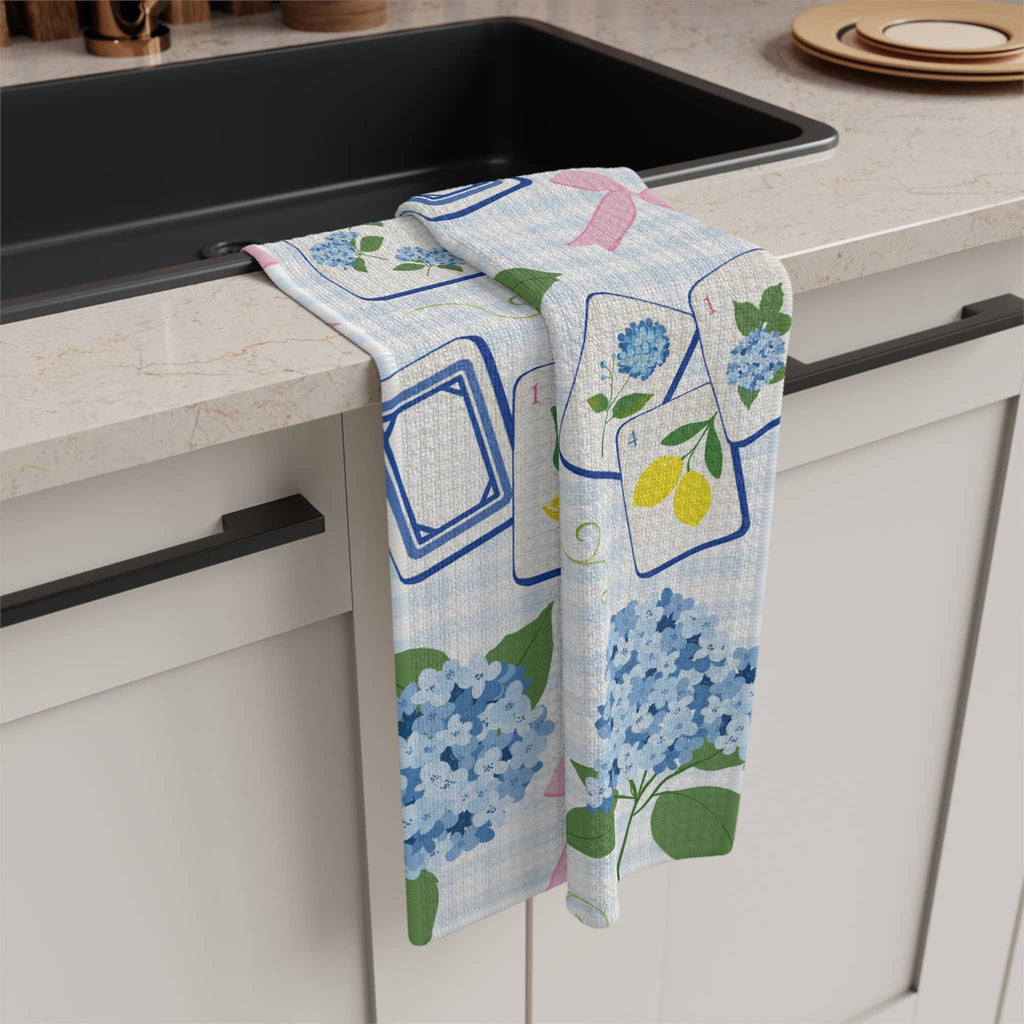Mahjong Hydrangea Tea Towel